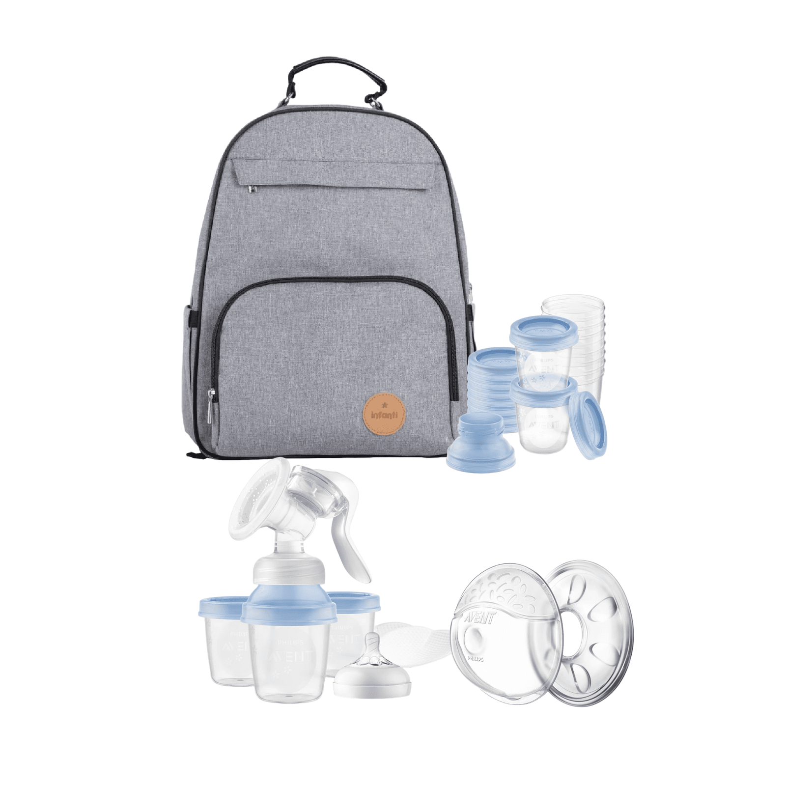 Pack Mochila maternal Oak + 10 vasos + Extractor de leche + Amapolas