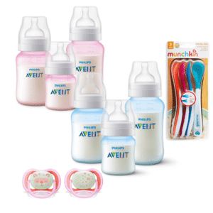 Set 6 Mamaderas Bicolor Azul y Rosa, Cucharas termosensibles y 2 Chupetes 6-18meses