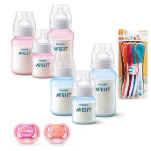 Set 6 Mamaderas Bicolor Azul y Rosa, Cucharas termosensibles y 2 Chupetes 6-18meses