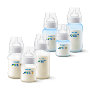 Pack 6 mamaderas Anticolic 125ml,260ml,330ml Avent Blanco-Celeste
