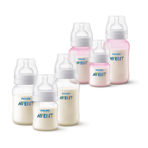 Pack 6 mamaderas Anticolic 125ml,260ml,330ml Avent Blanco-Rosa