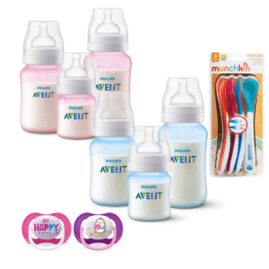 Set 6 Mamaderas Bicolor Azul y Rosa, Cucharas termosensibles y 2 Chupetes 6-18meses