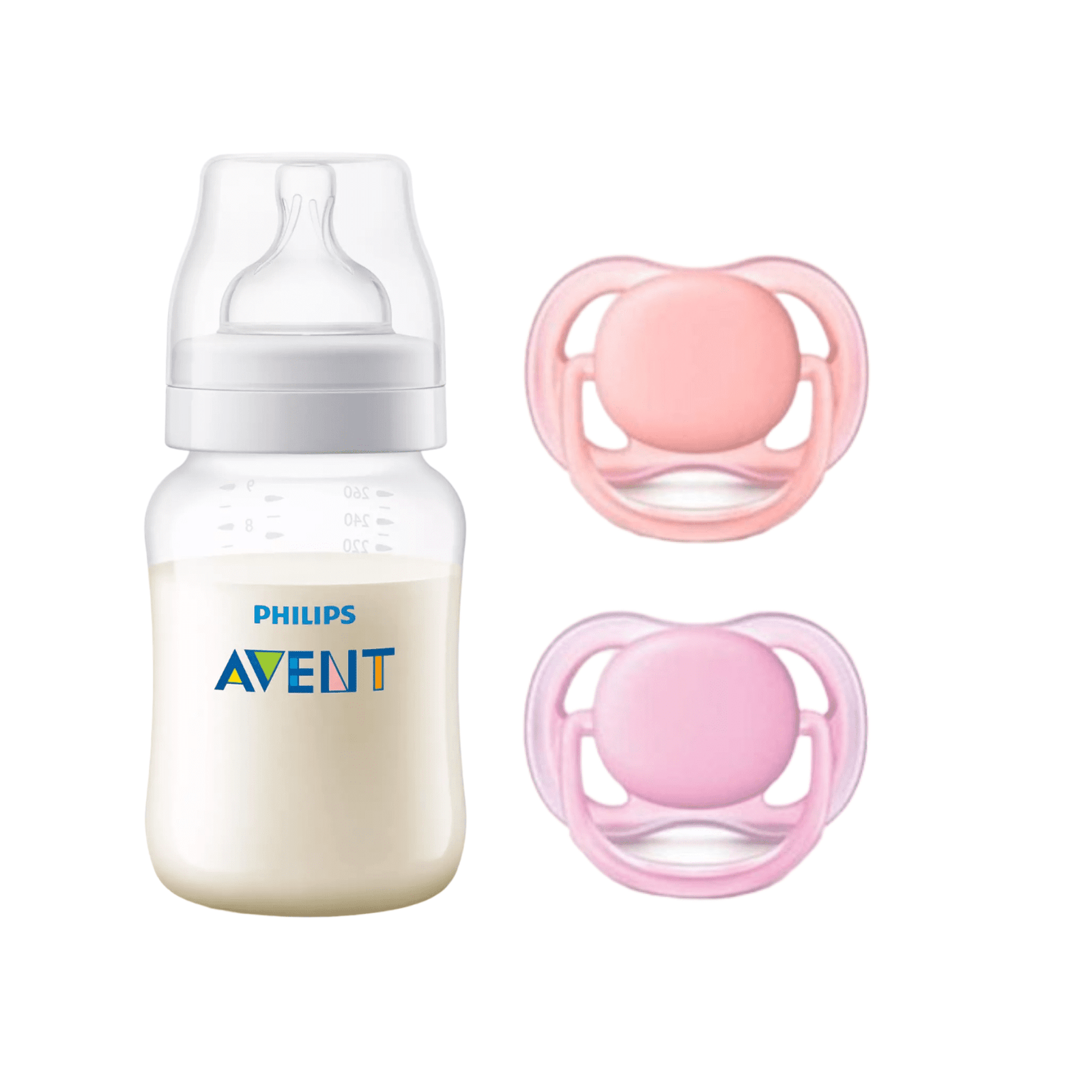 Pack Mamadera Anticolic 260 ml + 2 Chupetes 6-18m Pink