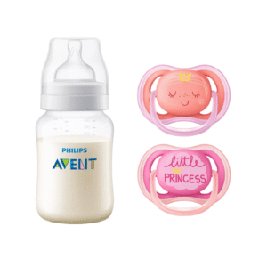 Pack Mamadera Anticolic 260 ml + 2 Chupetes 6-18m Pink Decorado