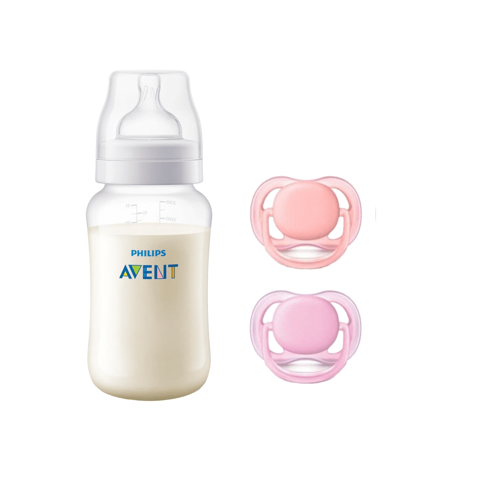 Mamadera Anticolic 330 ml + 2 Chupetes 6-18m Pink