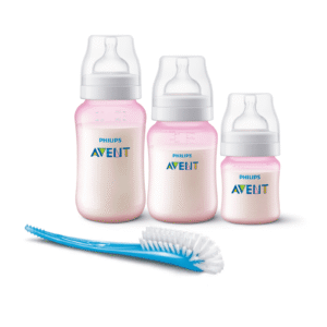 Set 3 Mamaderas Anticolic Pink + Cepillo Limpiador Blue
