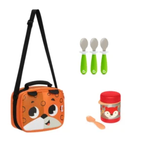 Pack Escolar Animales Lonchera León + Termo Zorro y 3 cucharas verde