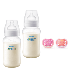 Pack 2 Mamaderas Anticolic 330 ml + 2 Chupetes 6-18m Pink Decorado