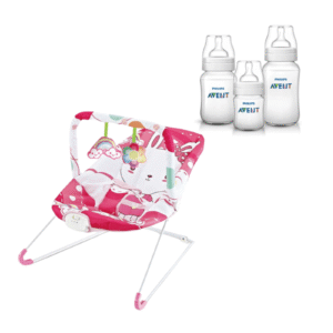 Silla Mesedora rosada más Tripack Mamaderas Anti Colic