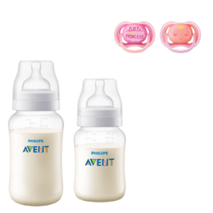 Mamaderas Anticolic 260 y 330 ml + 2 Chupetes 6-18m Pink Decorado