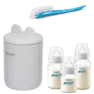 Pack Lactancia Calentador Milan, 3 Mamaderas y Cepillo Azul Avent