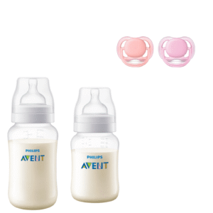 Mamaderas Anticolic 260 y 330 ml + 2 Chupetes 6-18m Pink
