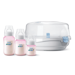 Set Esterilizador a vapor para microondas + 3 Mamaderas Pink