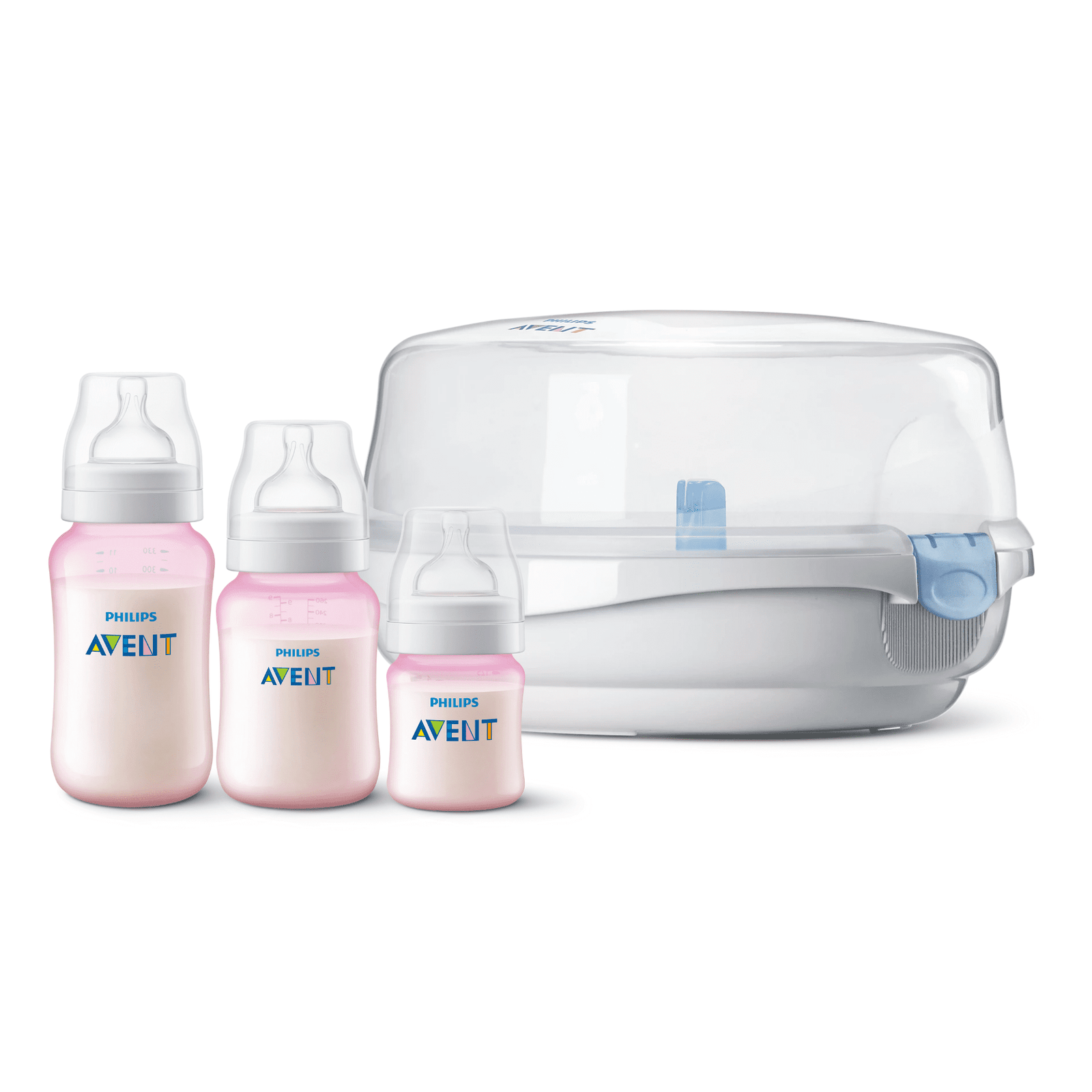 Set Esterilizador a vapor para microondas + 3 Mamaderas Pink