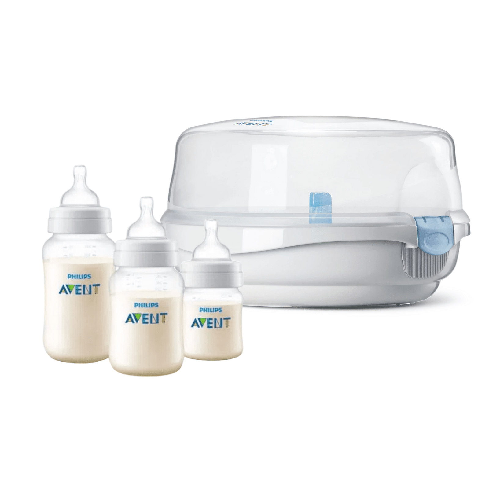 Set Esterilizador a vapor para microondas + 3 Mamaderas Translúcida