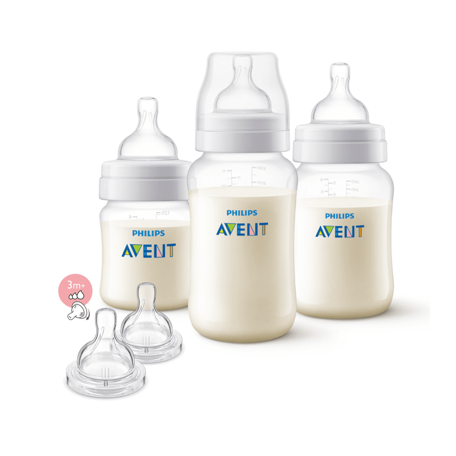 Set mamadera anti-colic 125 ML+260ML+330 ML + 2 Tetinas 3m+